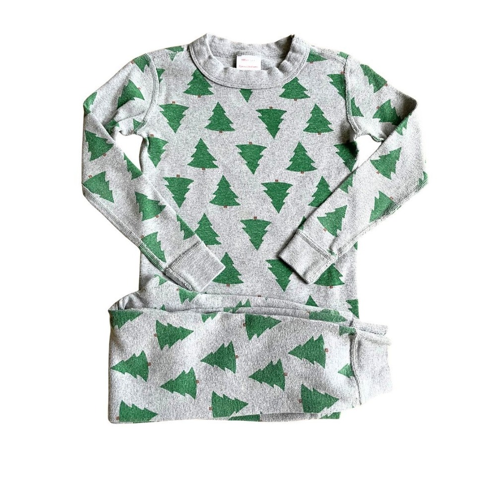 Hanna Andersson 100% Organic Cotton Long John Pajama Set,‎ Sz 4, Christmas Trees